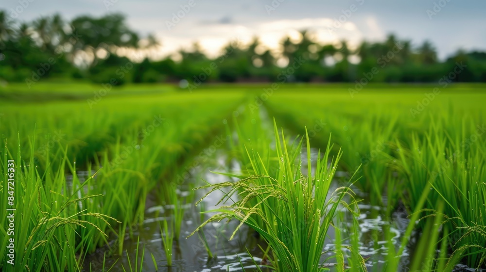 Obraz premium The presence of the weed is widespread in the rice fields