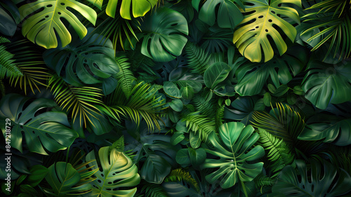 Wallpaper Mural tropical foliage plant bush monstera palm leaves calathea cordyline or hawaiian ti plant ferns and fir floral arrangement indoors garden nature backdrop Torontodigital.ca