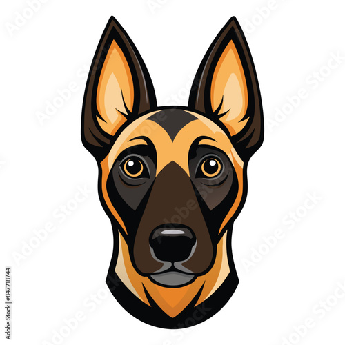 Detailed Vector Illustration of a German Shepherd Dog's Head with Alert Ears and Expressive Eyes