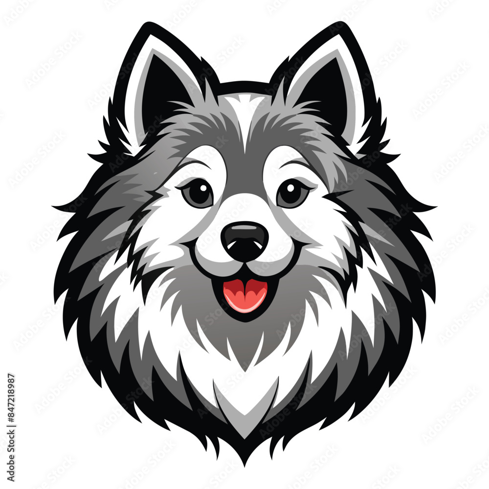 Vector illustration of a happy Keeshond dog head, detailed and expressive portrait in cartoon style, perfect for logos, mascots, and pet-related designs Vector illustration of a happy Keeshond dog head, detailed and expressive portrait in cartoon style, perfect for logos, mascots, and pet-related designs