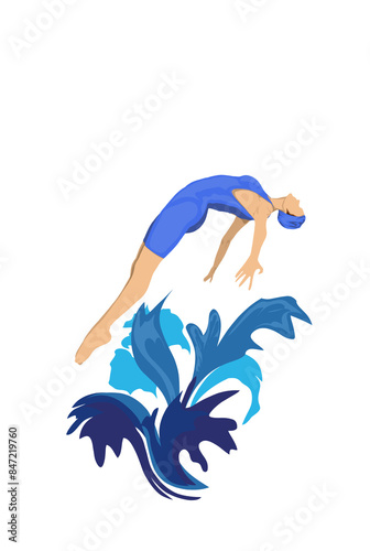 illustration of swimming sports, a woman doing a beautiful jump in the water