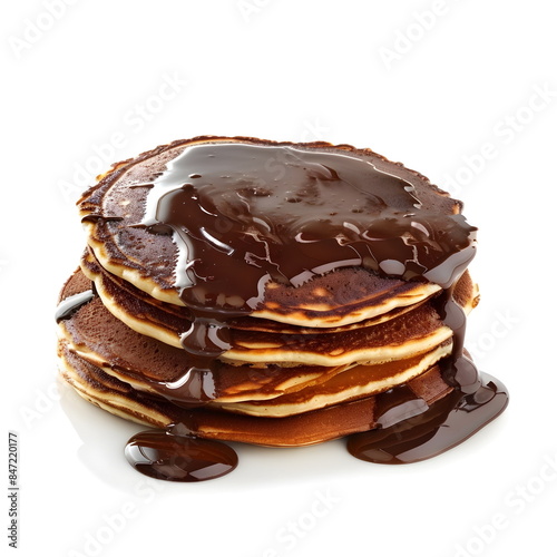 Chocolate Syrup Drizzled Stack Pancakes Breakfast Sweet Dessert Fluffy Golden Gourmet Delicious © dobok
