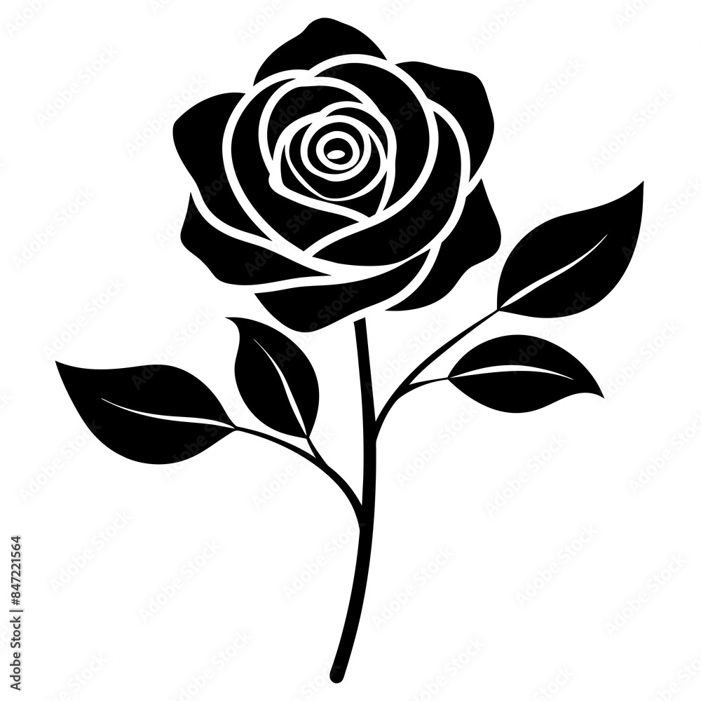 Rose silhoutte linocut design vector art illustration Rose silhoutte linocut design vector art illustration
