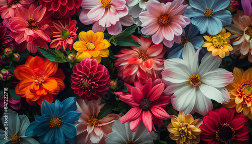 Colorful Assortment of Flowers in Full Bloom, Vibrant Floral Background 