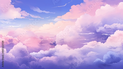 Majestic sunset clouds in a serene pastel sky with vibrant colors