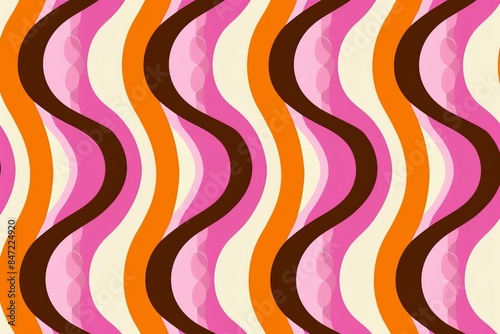 1970s hippie retro rainbow wavy line vector pattern for textile, cloth, and wrapping designs