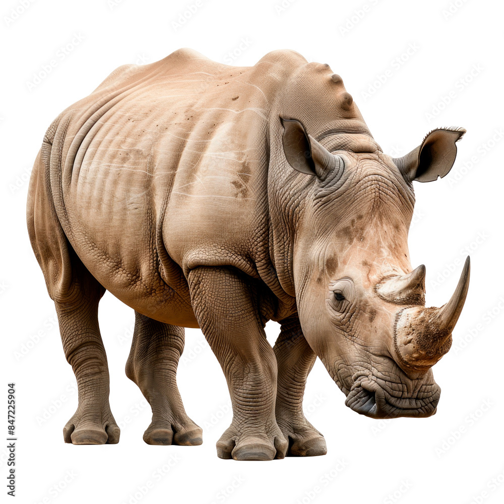 Fototapeta premium Big african rhino. Isolated on transparent background.
