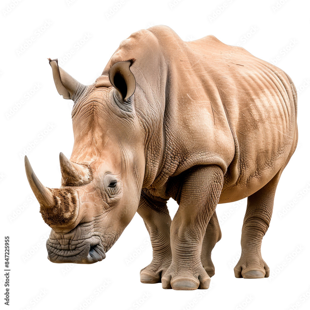 Fototapeta premium Big african rhino. Isolated on transparent background.