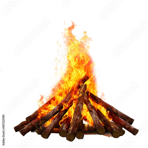 Big bonfire with flame. Isolated on transparent background. photo