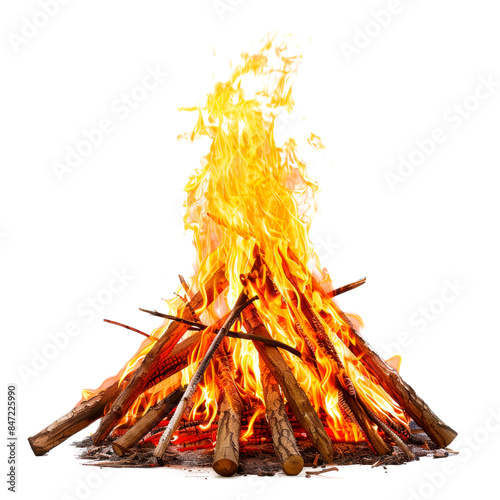 Big bonfire with flame. Isolated on transparent background.