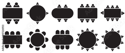 Table Seating Arrangement Icons for an Event - Clipart Outline. isolated on white background. Vector illustration.