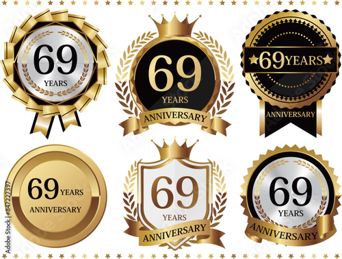 高級感のある69周年記念のエンブレムセット