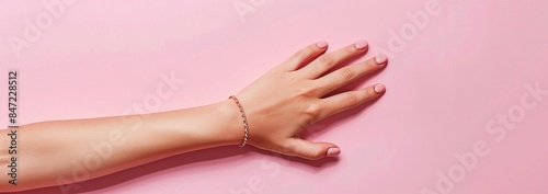 Wallpaper Mural Woman's hand with bracelet on a pink background. Studio fashion photography with copy space. Torontodigital.ca