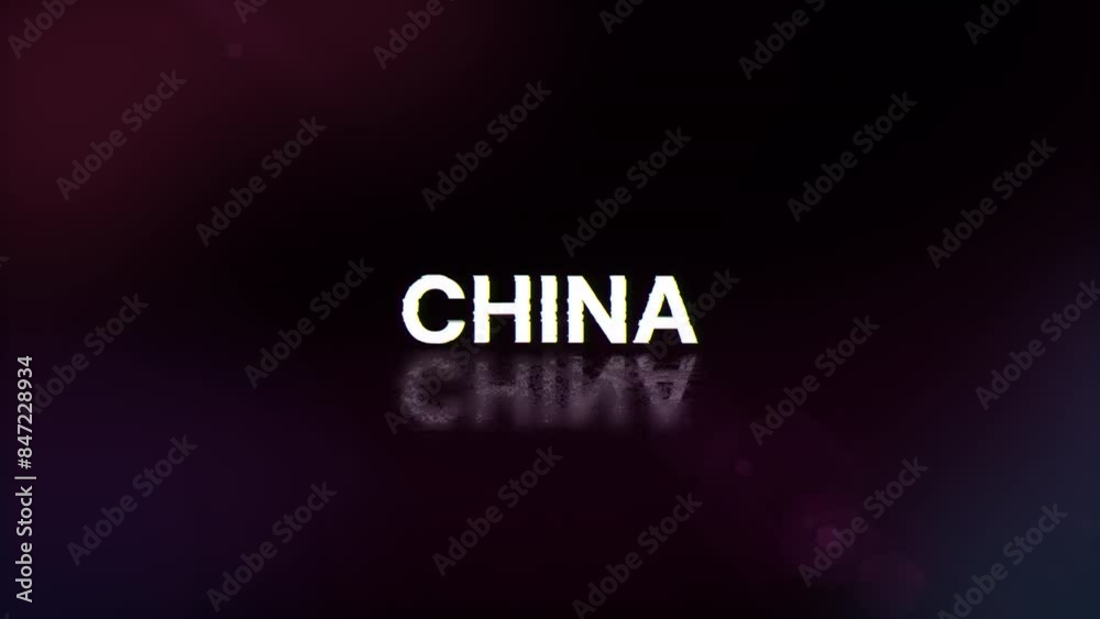 China text with screen effects of technological failures. Spectacular screen glitch with various kinds of interference. Looped China text with screen effects of technological failures. Spectacular screen glitch with various kinds of interference. Looped