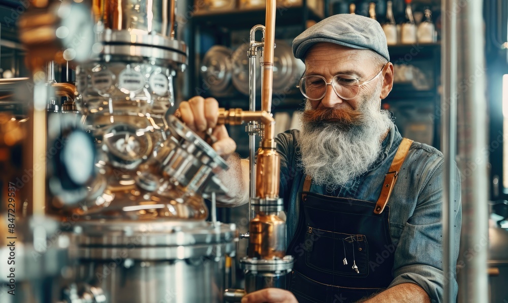 A master distiller at a distilling factory in action