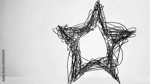 abstract wire star sculpture on white background