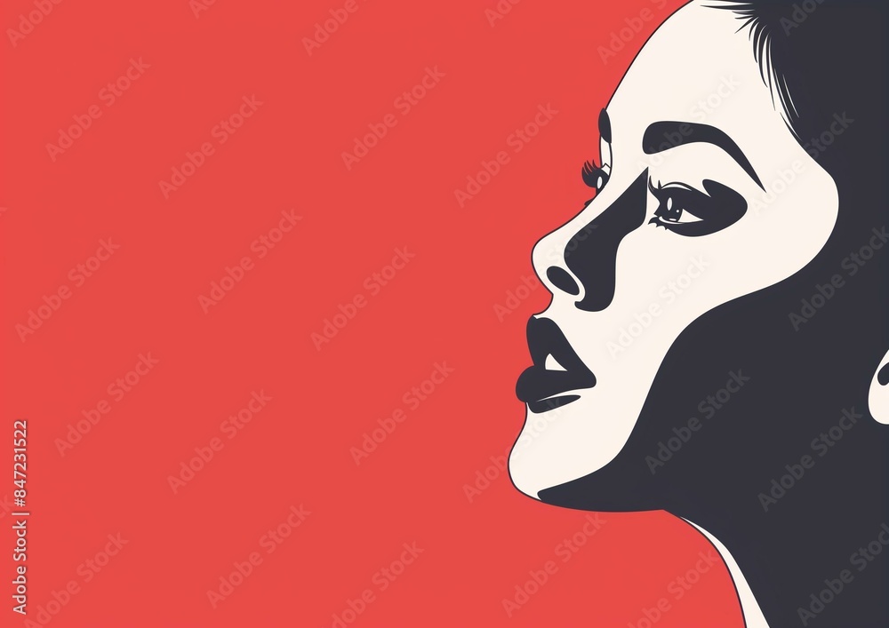 Bold Graphic Design of Woman's Face in Profile with Red Background Bold Graphic Design of Woman's Face in Profile with Red Background