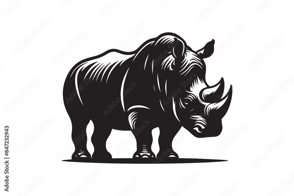 Fototapeta premium black and white rhino line art vector illustration white background