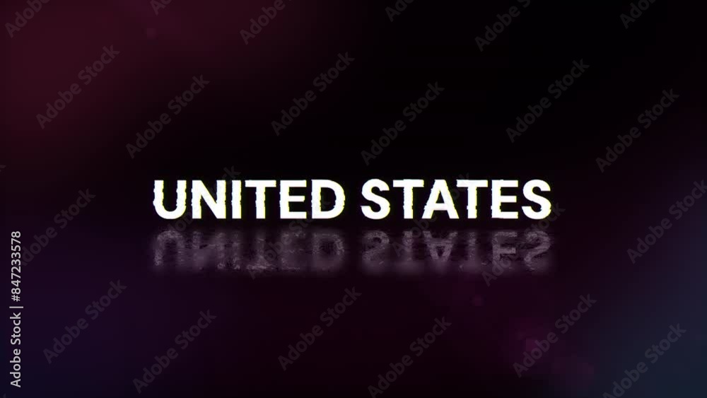 United states text with screen effects of technological failures. Spectacular screen glitch with various kinds of interference. Looped United states text with screen effects of technological failures. Spectacular screen glitch with various kinds of interference. Looped