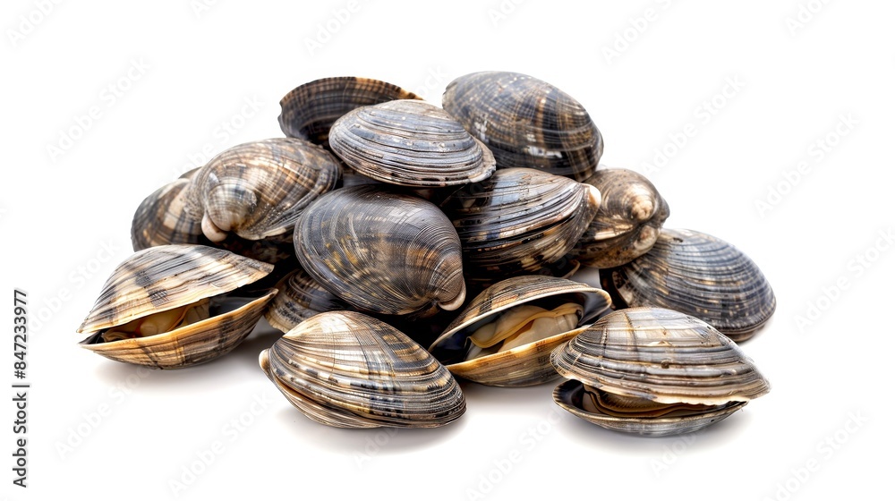 A pile of fresh clams on white background for seafood concepts. Perfect for culinary photography and stock images A pile of fresh clams on white background for seafood concepts. Perfect for culinary photography and stock images