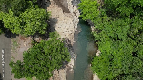 Top down drone footage of Los Cangilones de Gualaca on a sunny day in Gualaca, Chiriqui, Panama photo