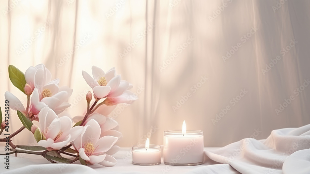 Magnolia Flowers and Candles on a Soft Background
Magnolia Flowers and Candles on a Soft Background