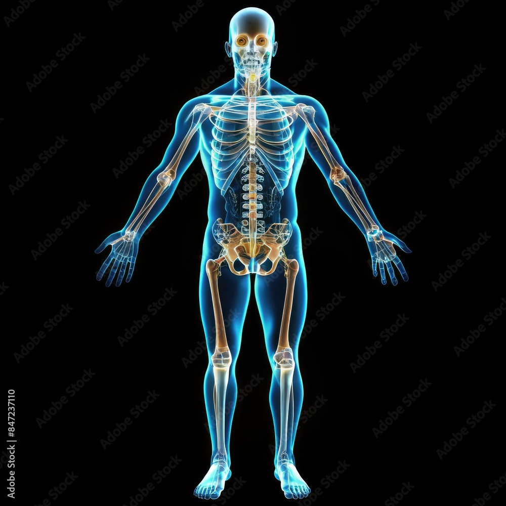 Full Body X-Ray Showing Human Skeleton Anatomy. Generative AI Full Body X-Ray Showing Human Skeleton Anatomy. Generative AI