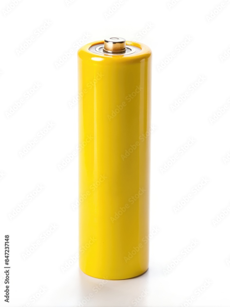 Single Yellow Battery on White Background. Generative AI Single Yellow Battery on White Background. Generative AI