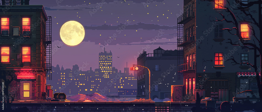 custom made wallpaper toronto digitalcity ​​at night with full moon game platform illustration background