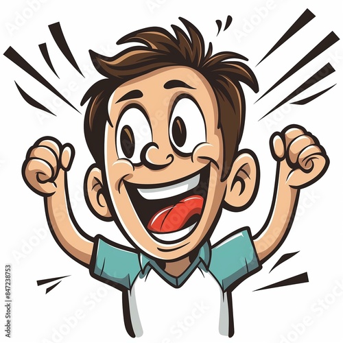 Excited Cartoon Boy Cheering with Joyful Expression