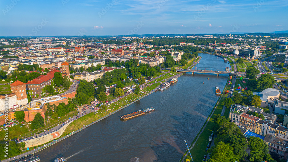 Fototapeta premium Krakow panorama with Wawel castle and Vistula river. Aerial view. Poland