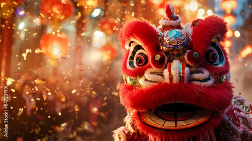 Vibrant Chinese New Year Celebration with Dragon Dance and Lanterns © vectorizer88