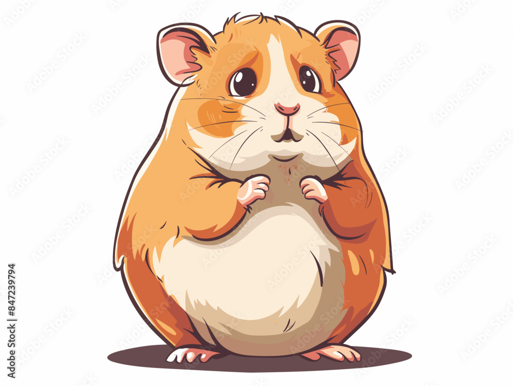 A cartoon hamster is standing on its hind legs and looking at the camera. The hamster is small and furry, with a cute expression on its face A cartoon hamster is standing on its hind legs and looking at the camera. The hamster is small and furry, with a cute expression on its face