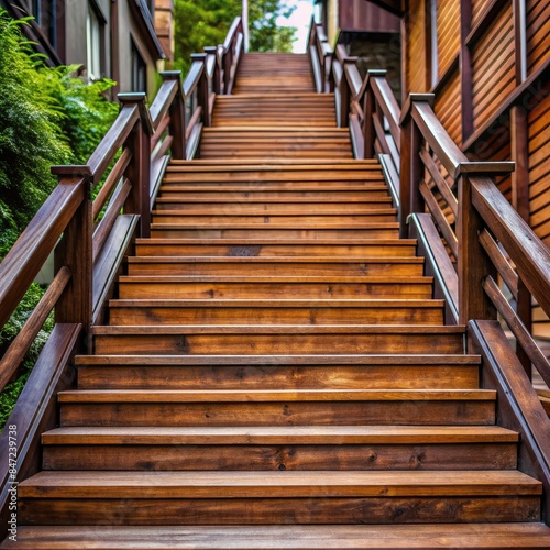 Wooden Stairway Leading Up to a Street in a Historic Town. Generative AI