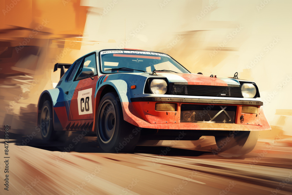 Naklejka premium Car race 1980 era style
