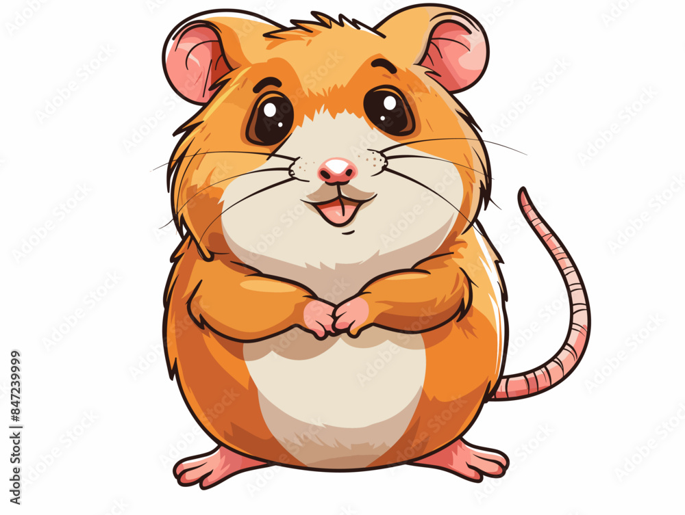 A cartoon hamster is standing on its hind legs and looking at the camera. The hamster is small and furry, with a cute expression on its face A cartoon hamster is standing on its hind legs and looking at the camera. The hamster is small and furry, with a cute expression on its face