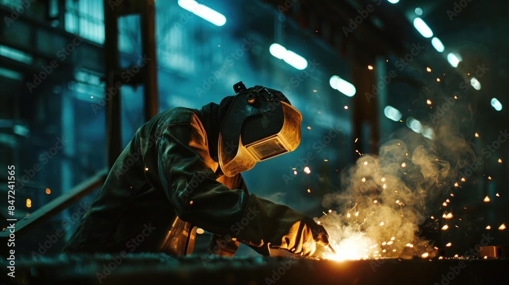 worker is weldng metal in industry, worker is weldng metal in industry,