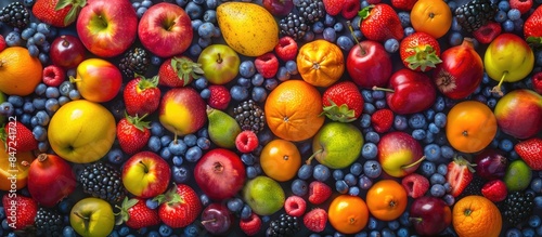 A Collection of Fresh Fruits and Berries Displayed in a Vibrant Mix from Top View