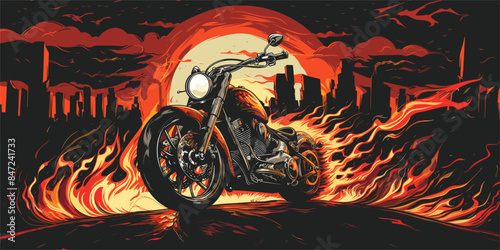 vector motorcycle burns with fire .Generative AI