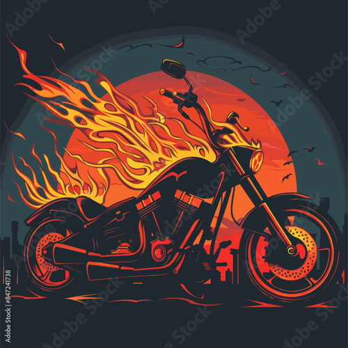 vector motorcycle burns with fire .Generative AI photo