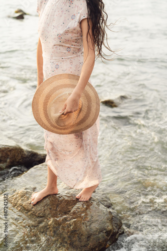 Serene Beach Day with Flowing Dress