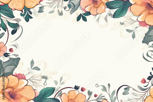 Watercolor floral border illustration with peach flowers and greenery