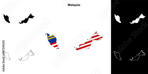 Malaysia blank outline map set