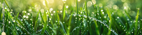 Panel kuchenny z motywem A macro closeup photo of green grass and water drops glowing with natural sun shine and water in a rainy day  