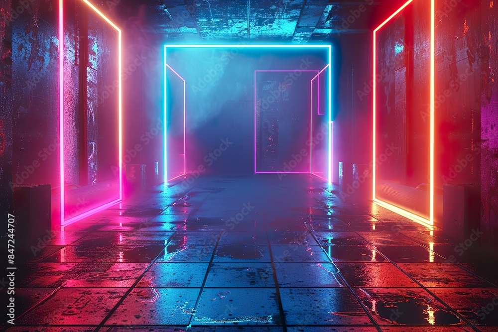 A neon tunnel with pink and blue lights A neon tunnel with pink and blue lights