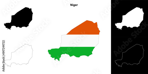 Niger blank outline map set