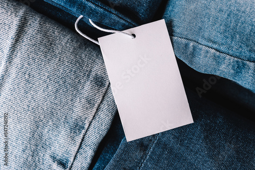 Tag with space for text and stack of jeans