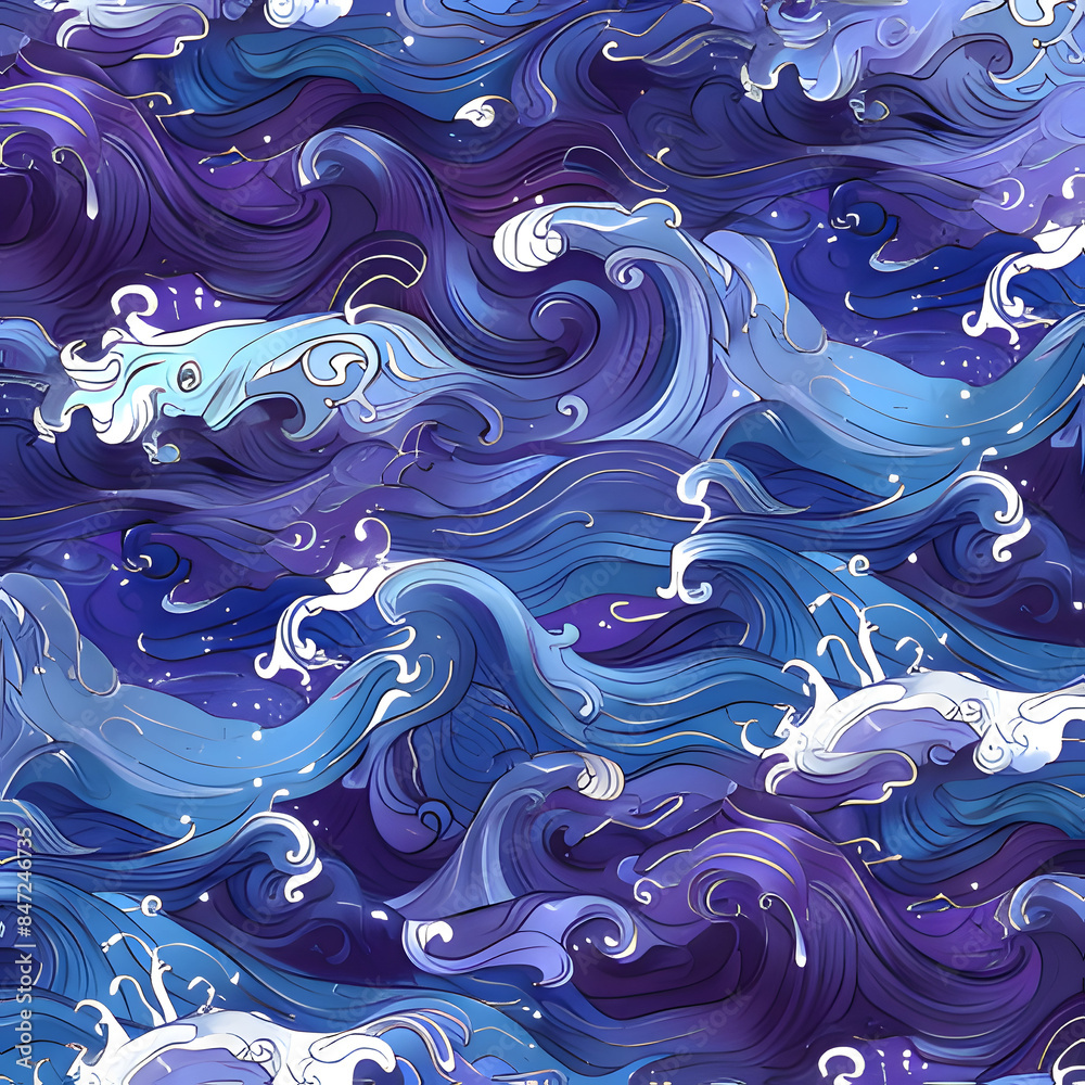 seamless pattern with waves. Generative AI seamless pattern with waves. Generative AI