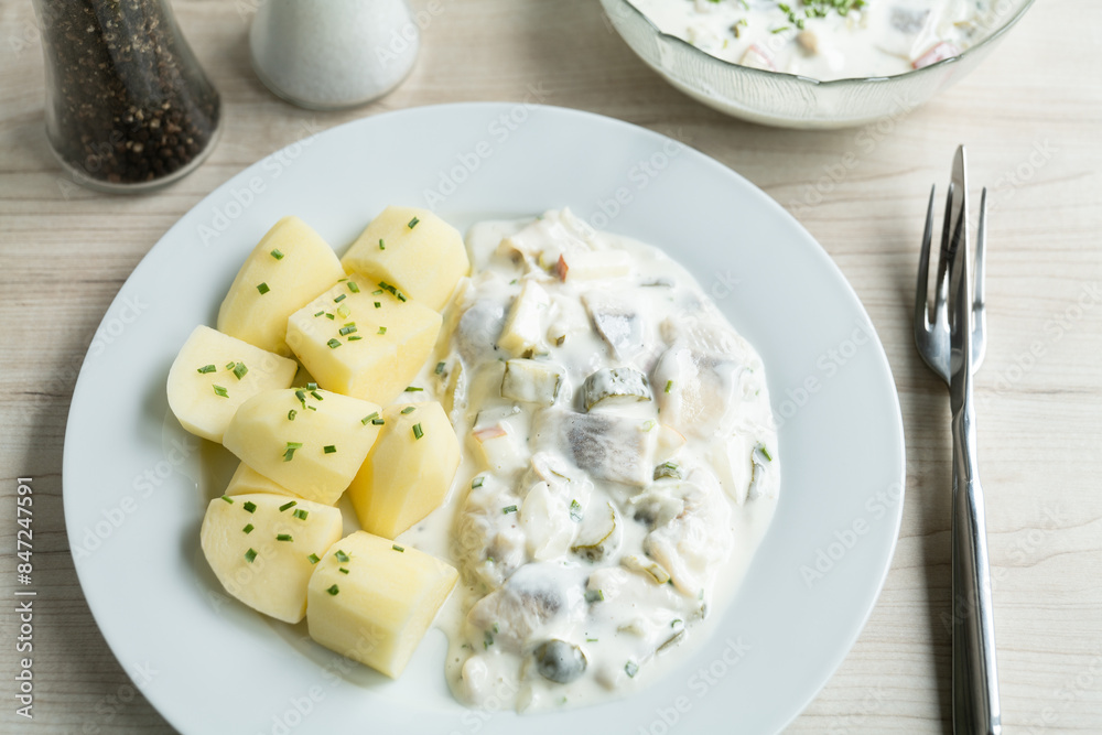 Heringsfilet in Sahnesauce mit Kartoffeln Heringsfilet in Sahnesauce mit Kartoffeln