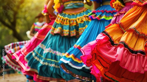 Hispanic festival with colorful flowing dresses and flowers © sania